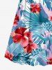 Hibiscus Flower Tropical Leaf Print Surplice Hawaii Cami Dress -  