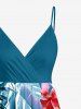 Hibiscus Flower Tropical Leaf Print Surplice Hawaii Cami Dress -  