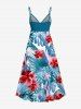 Hibiscus Flower Tropical Leaf Print Surplice Hawaii Cami Dress -  