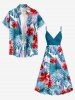Hibiscus Flower Tropical Leaf Print Surplice Hawaii Cami Dress -  