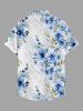 Chemise hawaïenne pour homme à imprimé fleurs et feuilles, avec boutons et poche - Bleu Ciel S