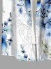 Chemise hawaïenne pour homme à imprimé fleurs et feuilles, avec boutons et poche - Bleu Ciel S