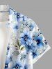 Chemise hawaïenne pour homme à imprimé fleurs et feuilles, avec boutons et poche - Bleu Ciel S