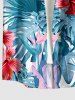 Hibiscus Flower Tropical Leaf Print Buttons Pocket Hawaii Shirt For Men -  