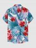 Hibiscus Flower Tropical Leaf Print Buttons Pocket Hawaii Shirt For Men -  