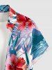 Hibiscus Flower Tropical Leaf Print Buttons Pocket Hawaii Shirt For Men -  