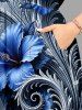 Robe midi Hawaï à imprimé ombré fleurs tropicales et encolure enveloppante - Bleu de Minuit XXS