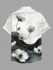 Chemise homme à imprimé courbe fluide Hawaii Flower, avec boutons et poche - Blanc S