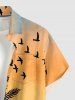 Chemise pour homme à imprimé ciel dégradé cocotier Hawaii et poche boutonnée - Rose orange S
