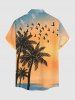 Chemise pour homme à imprimé ciel dégradé cocotier Hawaii et poche boutonnée - Rose orange S