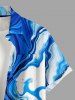 Chemise hawaïenne homme à imprimé marbre fluide et poche boutonnée - Bleu 6XL