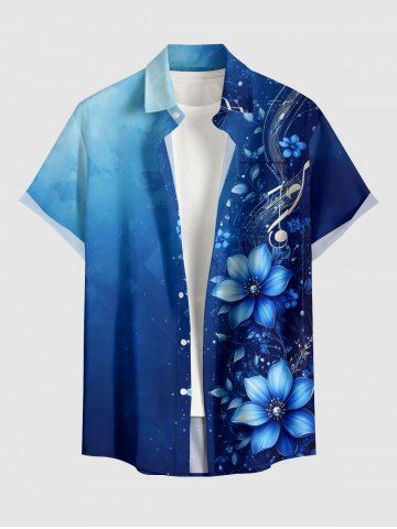 Chemise hawaïenne pour homme à imprimé fleurs Galaxy ombré, avec boutons et poche - CADETBLUE - M