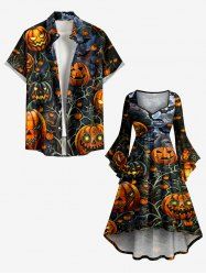 Halloween Pumpkin Spider Web Bat Print Matching Outfit For Couples -  
