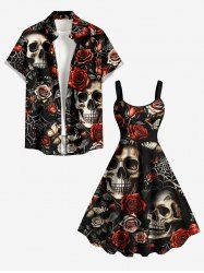 Halloween Skulls Flower Butterfly Spider Web Print Matching Outfit For Couples -  
