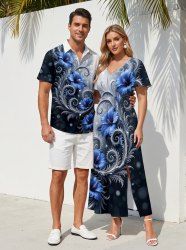 Tropical Flowers Ombre Print Matching Hawaii Beach Outfit For Couples -  