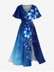 Flowers Galaxy Ombre Print Split Hawaii Midi Dress -  
