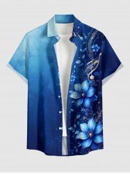Chemise hawaïenne pour homme à imprimé galaxy ombre, motifs floraux, boutons et poche - Cadetblue S