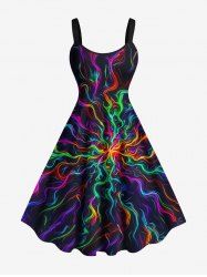 Colorful Fire Flame Fluid Print Hawaii Tank Dress(Adjustable Shoulder Strap) -  
