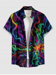 Colorful Fire Flame Fluid Print Buttons Pocket Hawaii Shirt For Men -  