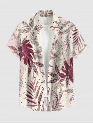 Tropical Leaf Branch Print Hawaii Button Pocket Shirt For Men -  