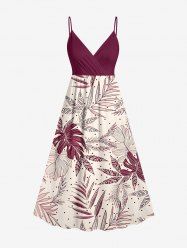 Tropical Leaf Branch Print Hawaii Surplice A Line Dress -  