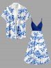 Hibiscus Flowers Tropical Leaf Print Surplice Hawaii Cami Dress -  