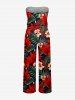 Flowers Tropical Leaf Print Pocket Hawaii Jumpsuit With Removable Belt and Shoulder Straps -  