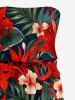 Flowers Tropical Leaf Print Pocket Hawaii Jumpsuit With Removable Belt and Shoulder Straps -  