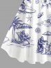 Gorilla Cocotier Fleurs Vagues de Mer Imprimé Hawaii Robe débardeur (Bretelles ajustables) - Blanc XXS