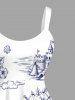 Gorilla Cocotier Fleurs Vagues de Mer Imprimé Hawaii Robe débardeur (Bretelles ajustables) - Blanc XXS