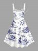 Gorilla Cocotier Fleurs Vagues de Mer Imprimé Hawaii Robe débardeur (Bretelles ajustables) - Blanc XXS