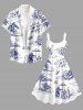 Gorilla Cocotier Fleurs Vagues de Mer Imprimé Hawaii Robe débardeur (Bretelles ajustables) - Blanc XXS