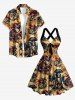 Robe débardeur Hawaï à imprimé crâne squelette pirate ancre gouvernail croisière, bretelles entrecroisées et nœud - Bronze S