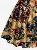 Robe débardeur Hawaï à imprimé crâne squelette pirate ancre gouvernail croisière, bretelles entrecroisées et nœud - Bronze S