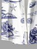 Chemise Hawaii pour homme Gorilla à imprimé cocotier, fleurs et vagues marines avec boutons et poche - Blanc 4XL