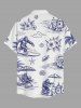 Gorilla Coconut Tree Flowers Sea Waves Print Buttons Pocket Hawaii Shirt For Men -  