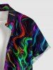Colorful Fire Flame Fluid Print Buttons Pocket Hawaii Shirt For Men -  
