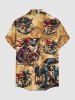 Skull Skeleton Pirate Anchor Rudder Cruise Print Buttons Pocket Hawaii Shirt For Men -  