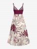 Tropical Leaf Branch Print Hawaii Surplice A Line Dress -  