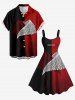 Robe trapèze bicolore à imprimé plumes et ailes style Halloween sombre - Rouge foncé XXS