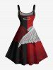 Robe trapèze bicolore à imprimé plumes et ailes style Halloween sombre - Rouge foncé XXS