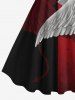Robe trapèze bicolore à imprimé plumes et ailes style Halloween sombre - Rouge foncé XXS