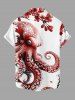 Octopus Flower Print Hawaii Button Pocket Shirt For Men -  