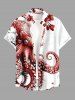 Octopus Flower Print Hawaii Button Pocket Shirt For Men -  