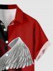 Chemise pour homme à boutons avec poche, imprimé ailes en plumes bicolore, style sombre Halloween - Rouge Vineux 2XL