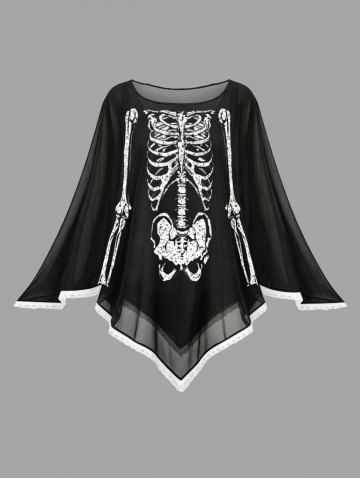 Halloween Skeleton Print Asymmetric Cape Cloak - BLACK - ONE SIZE