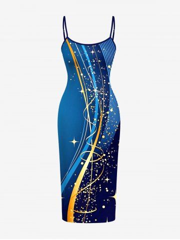 Curve Ombre Print Hawaii Dress - CADETBLUE - XXS