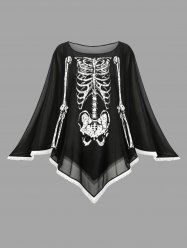 Halloween Skeleton Print Asymmetric Cape Cloak -  