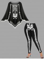 Ensemble assorti à imprimé squelette Halloween - Noir 