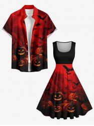 Halloween Pumpkin Lantern Bat Ombre Print Matching Outfit For Couples -  